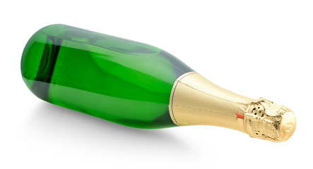 green bottle of champagne isolated on the white background © Iurii Kachkovskyi