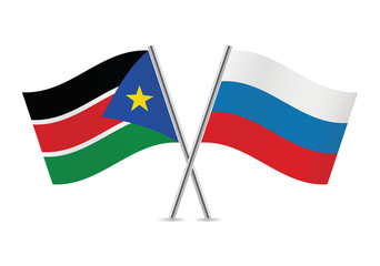 Obraz premium South Sudan and Russia flags. Vector illustration.