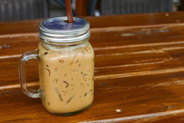 iced cappuccino coffee in glass jug