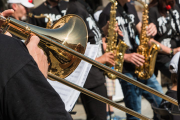 Brass Trombone, Golden Saxophone in Background