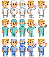 Pixel set of doctors, surgeons and physicians