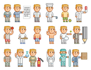 Pixel set of people different professions