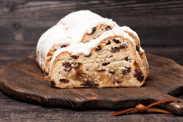 Christmas stollen.  Close-up, horizontal