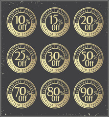 Set of golden  retro vector  discount badges.