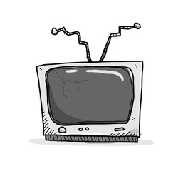 Broken TV, a hand drawn vector illustration of an old, broken TV.