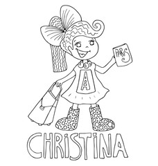 The simple outline drawing for coloring with the image of children of different name characters and education