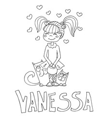 The simple outline drawing for coloring with the image of children of different name characters and education