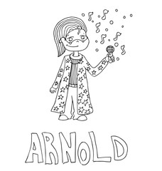 The simple outline drawing for coloring with the image of children of different name characters and education