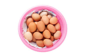 Eggs in a pink bowl
