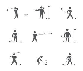 Fototapeta na wymiar Silhouettes of figures golfer icons set