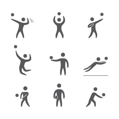 Silhouettes of figures volleyball players icons set