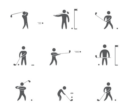 Silhouettes of figures golfer icons set