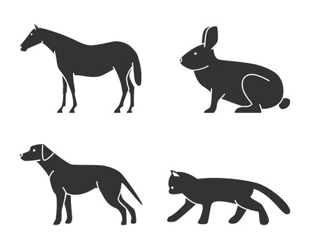 Silhouettes of figures animals icons set