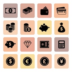 Money icons. Finance icon. Currency icon. Silhouette. Buttons. V