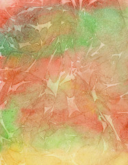 Watercolor red and green background, texture of watercolor paper