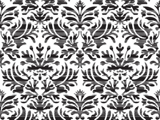 Hand drawn seamless stylized foliage striped damask background