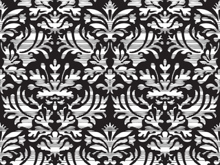 Hand drawn seamless stylized foliage striped damask background