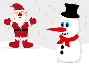 Schneelandschaft Schneemann und Weihnachtsmann