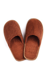 Brown wool slipper isolated on white background