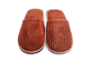 Brown wool slipper isolated on white background