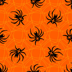 Spiders on Webs seamless pattern 