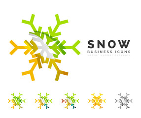 Set of abstract colorful snowflake logo icons, winter concepts