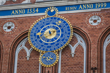 Detail of astronomical clock on the House of Blackheads, Riga, L