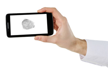 Fingerprint  on screen of smartphone. Mobile security concept