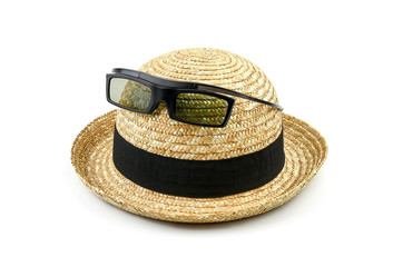 Hat , sunglasses on white background