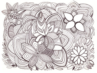 abstraction, leaves drawn with webbed handle in graphically styl