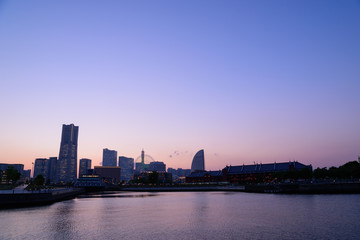 Fototapeta na wymiar Skyscrapers at Minatomirai, Yokohama in the twilight time
