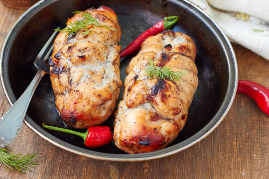 Healthy dinner - baked chicken breast ,horizontal