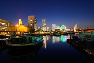 Naklejka premium Skyscrapers at Minatomirai, Yokohama at night
