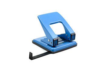 Blue office paper hole puncher on white background