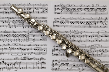 Diagonal flute on flute score music background