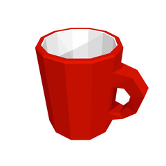 Red mug isolated on white background. Low poly style. Vector ill