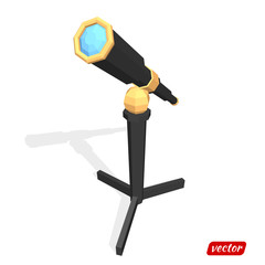 Black telescope isolated on white background. Low poly style. Ve