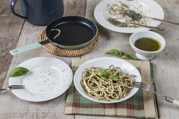 Spaghetti with homemade pesto sauce