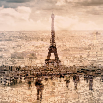 multiple exposure of different pictures of Paris, France