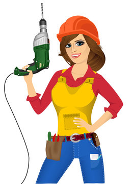 worker woman with drill
