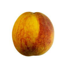 Peach isolated on white  background with clipping path. Closeup with no shadows. Macro. Eating vegetarian.  Side view.