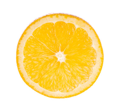 Orange cut half on white background.