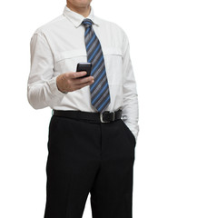 businessman in white shirt with a smartphone