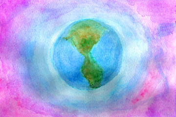 Naklejka na ściany i meble Earth in watercolor.