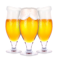 Frosty glasses of light beer isolated 