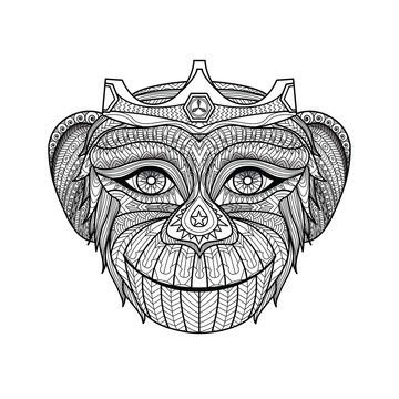 Hand drawn king of monkeys coloring page