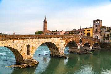 Fototapeta na wymiar Bridge in Verona, Italy,