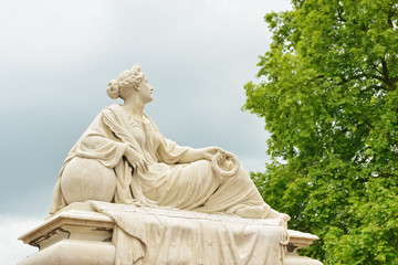 Statue of grieving woman on Tacambaro Square in Oudenaarde, Belgium created in memory of Belgian volunteers in Mexico in 1860-ties.