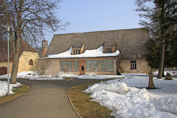 Fototapeta na wymiar SIGULDA, LATVIA - MARCH 17, 2012: Sigulda Castle outhouse