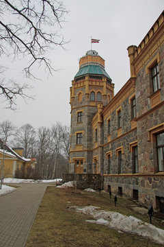 SIGULDA, LATVIA - MARCH 17, 2012: Sigulda Town Council located in 19-th century castle. Sigulda castle was built in 1878.